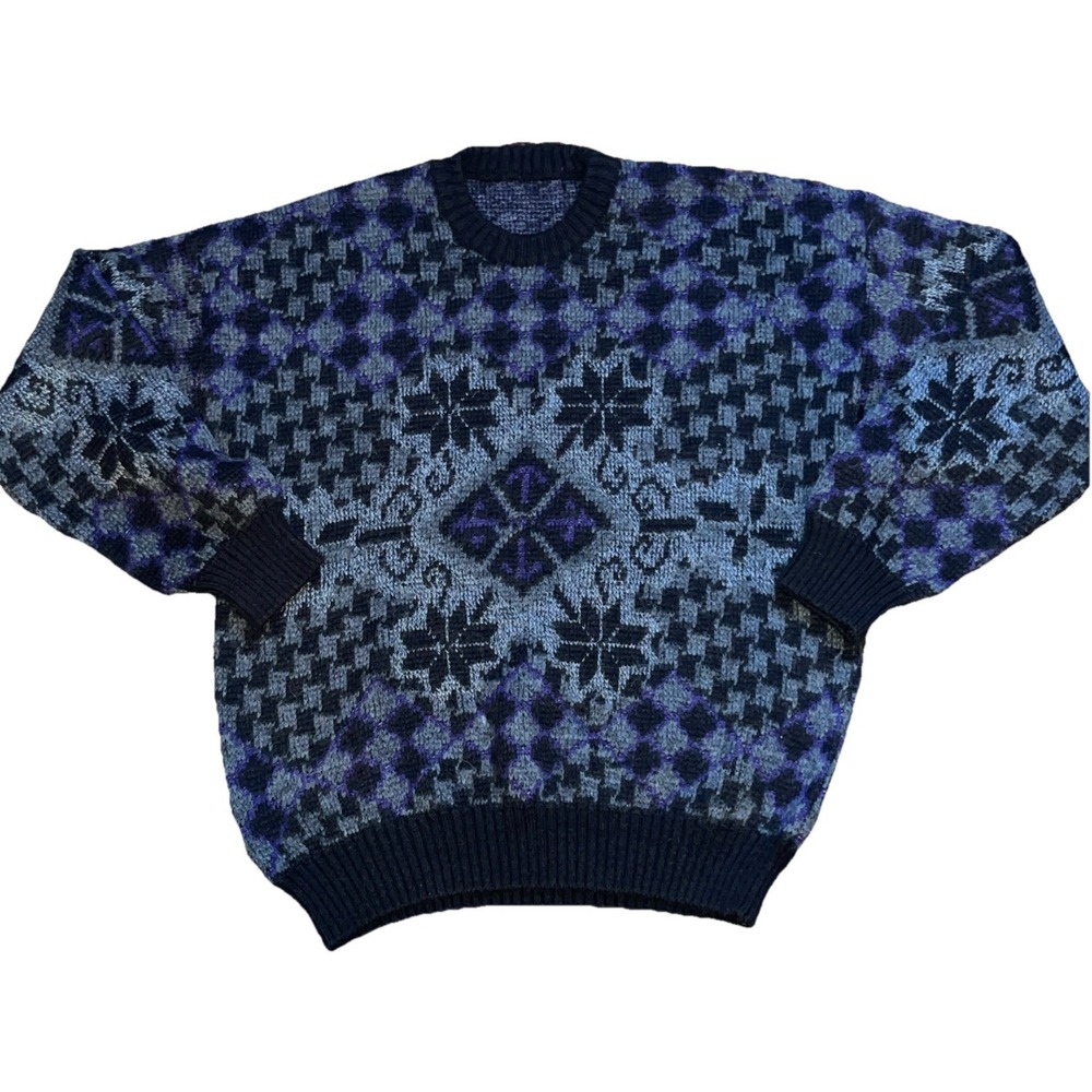 VTG Argentenian Mohair Blend Sweater M/L Blue Fair Isle Chunky